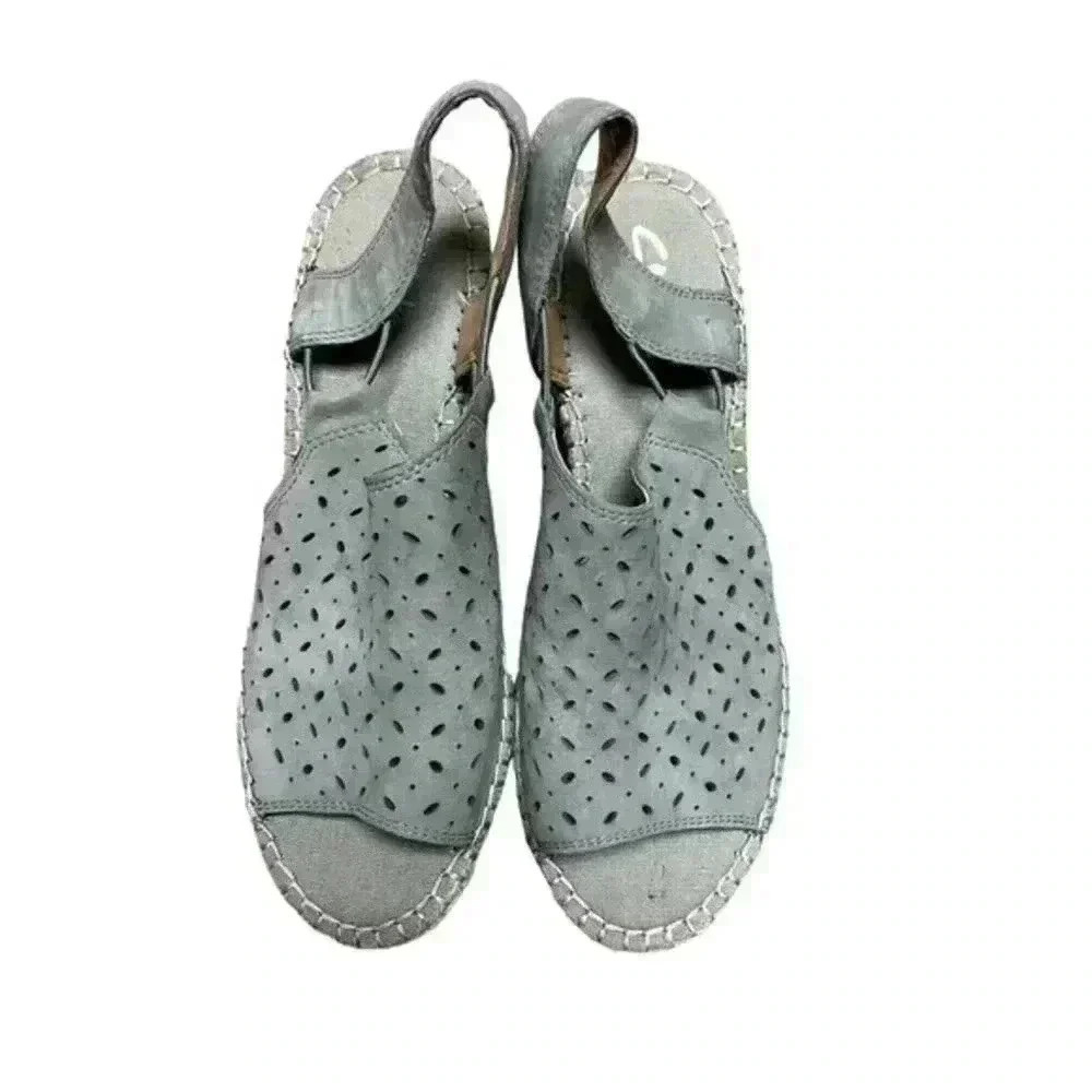 Clarks Artisan‎ Leather Petrina Gail Espadrille Wedge Sandal Sage Color